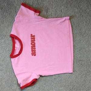 Sugar Thrillz Ringer Tee Short Sleeve Crop Top T-Shirt Amour Pink Medium